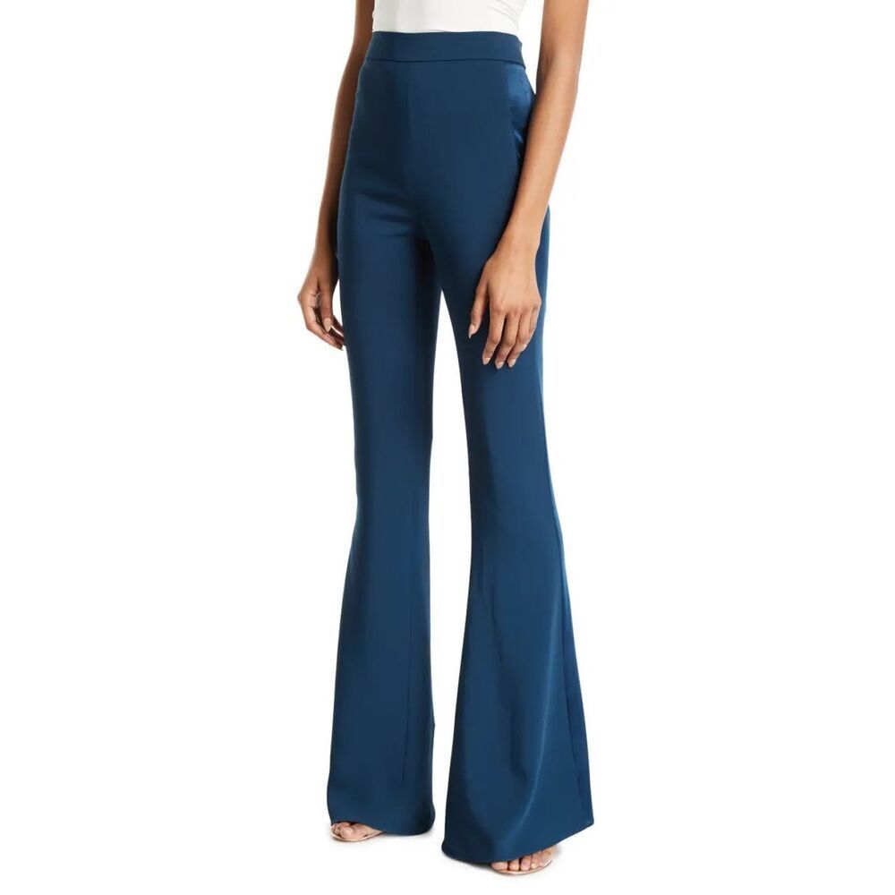 Cushnie Charmeuse-Panel Flared Bell Bottom Pants Teal Size 4